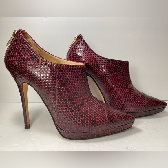 Jimmy Choo snakeskin ankle boots booties heels burgundy 37 6.5